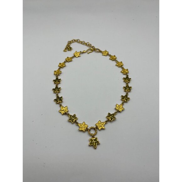 Liz Claiborne LCi Gold Tone & Green Fall Leaves Adjustable Necklace - Picture 4 of 11